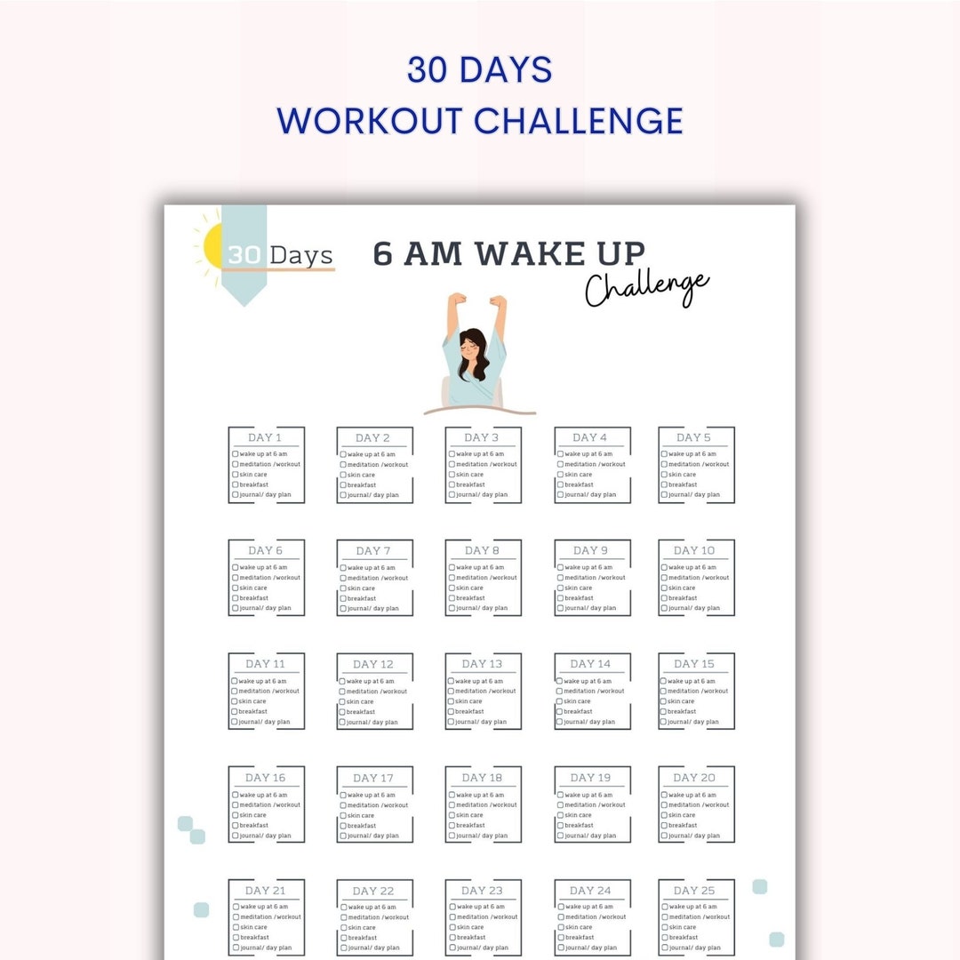 30 Day 6 AM Wake up Challenge Morning Routine Planner Get up Early morning Person Early Bird Sun Rise Breakfast Printable Etsy UK
