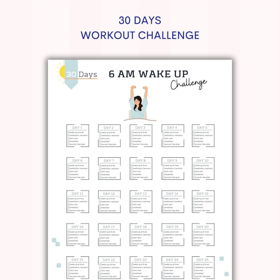 30 Day 6 AM Wake up Challenge Morning Routine Planner Get up Early morning Person Early Bird Sun Rise Breakfast Printable Etsy