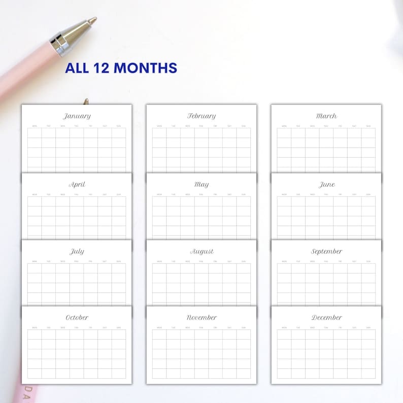 Monthly Blank Calendar monday-sunday Starthorizontal Printable ...