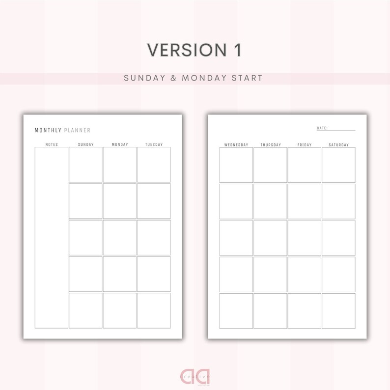 Monthly Planner | Sun/mon Start | Minimalist Design | Undated Calendar ...