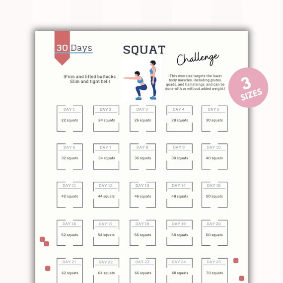 30 Day Squat Challenge Butt Lift Strengthen Lower Body Home Workout Squat Routine Digital Download Printable A4 usl poster Etsy