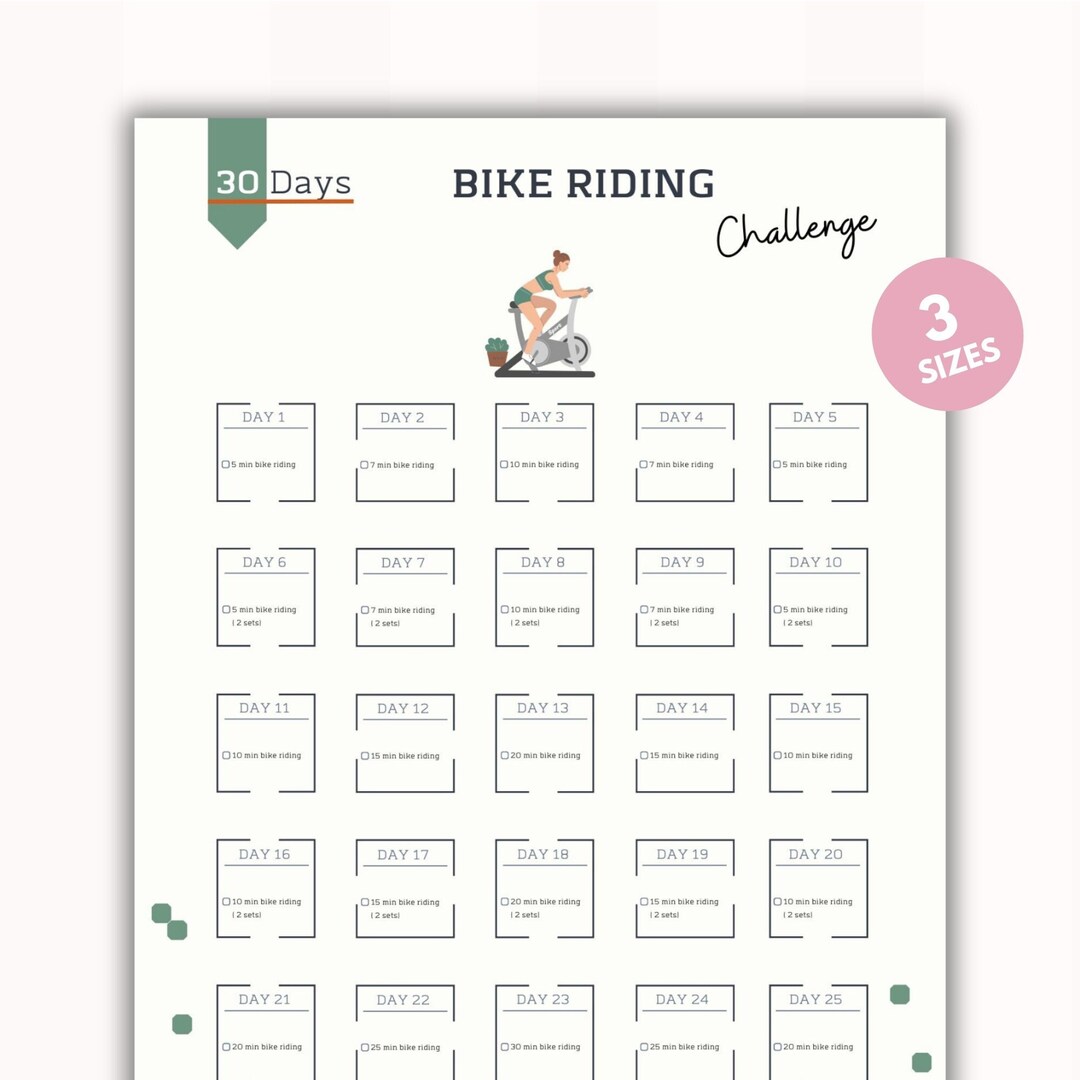 30 Day Bike Riding Challenge Tracker | Printable Fitness Planner (A4 ...