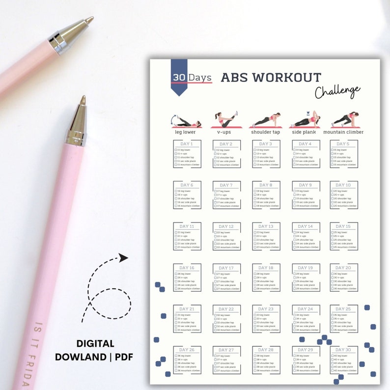 30 Day Abs Workout Challenge | Printable Fitness Tracker (digital ...