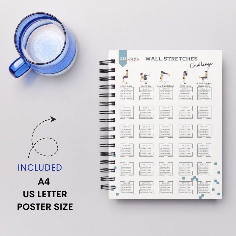 30 Day Wall Stretch Challenge Planner | Digital Workout Plan | Body Building Tracker | Wall Pilates Workout Planner | Instant Download image 2