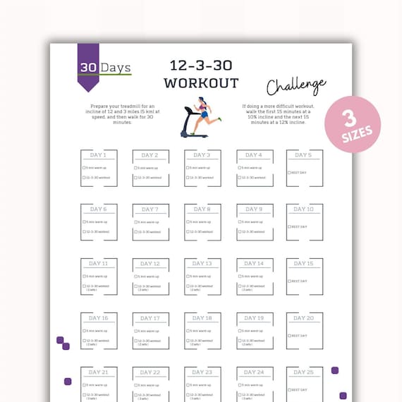 30 Day 12 3 30 Workout Challenge Treadmill Exercise Cardio Challenge Strength Training digital Product printable A4 USL PS Etsy
