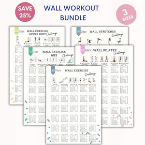 Wall Workout Bundle |Wandübung |Wand Pilates |30 Tage Challenge |Bauch Workout | Unterkörper | Pilates-Chart | Digitaler Download | A4