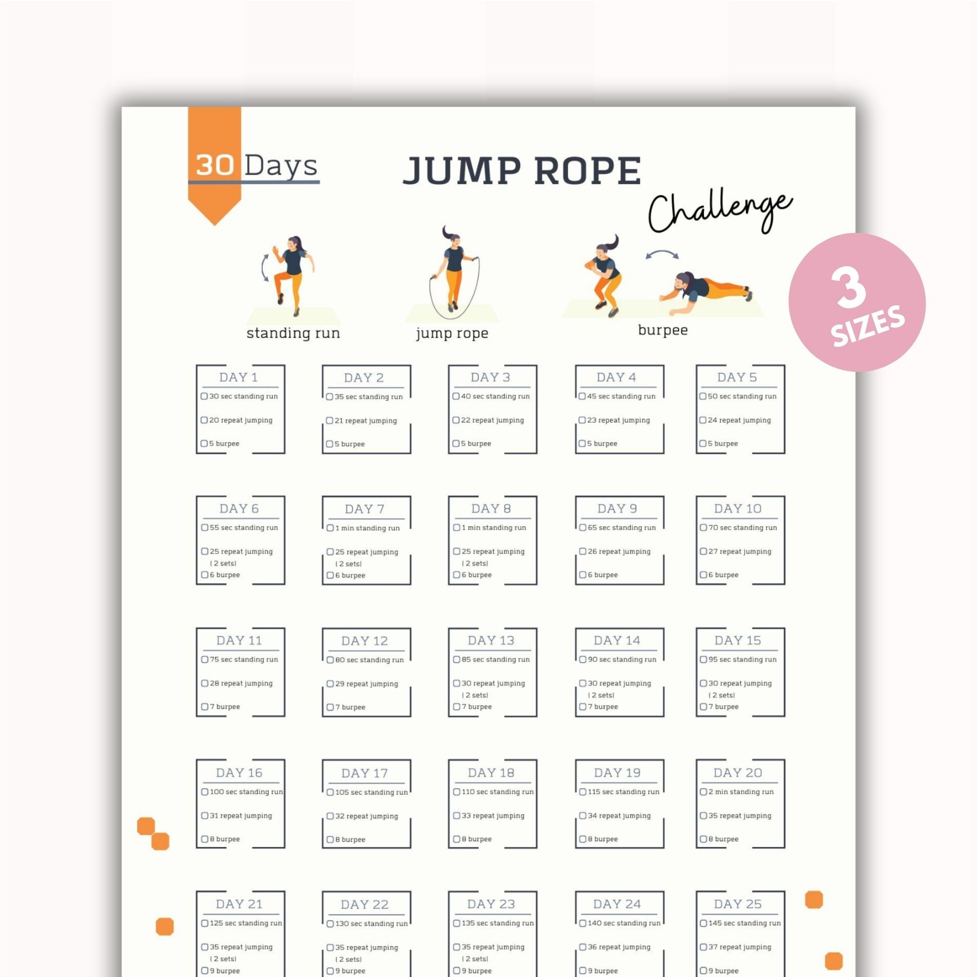 30 Day Jump Rope Challenge House Workout Bodybuilding Tracker Digital Product Printable A4 US Letter Etsy
