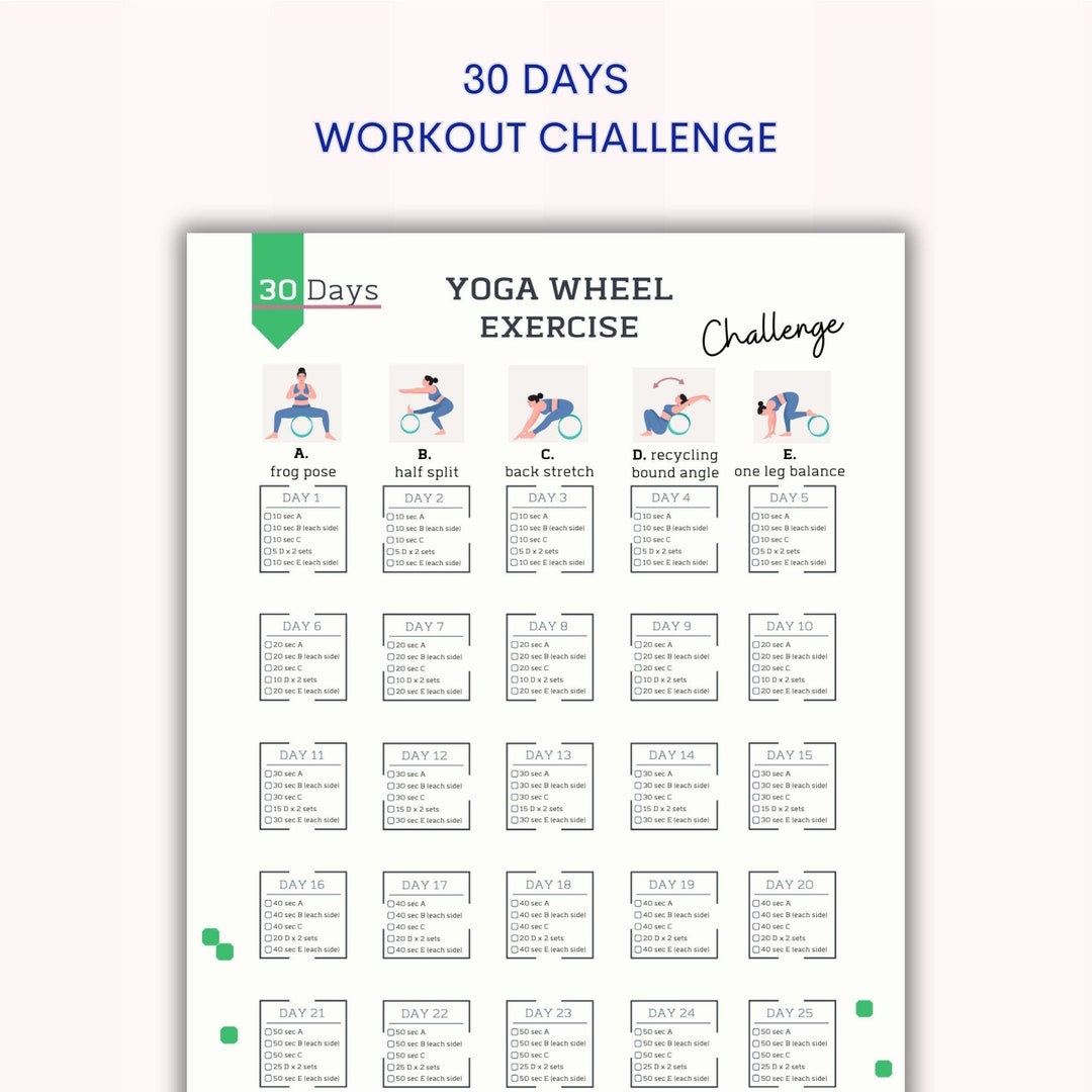 30 Day Yoga Wheel Exercise Challenge House Workout Your Body Wishes Yoga Poses Planner Printable A4 US Letter Etsy Denmark