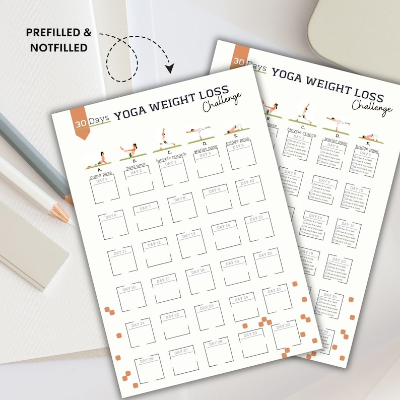 30 Day Yoga Weight Loss Challenge Planner Digital Workout Plan Body