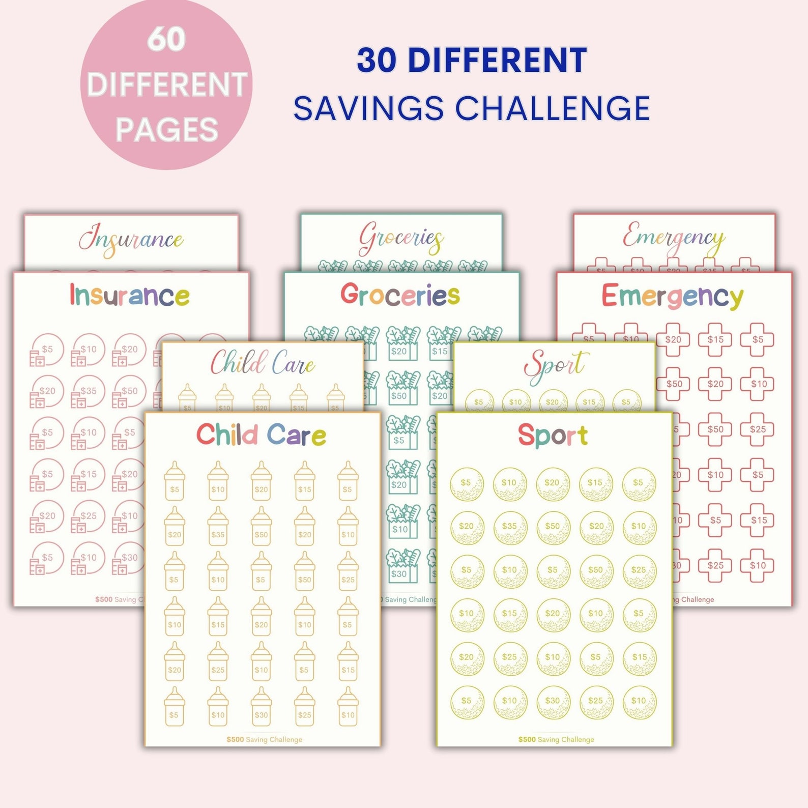 Colored Saving Challenge Bundle 30 Icons | Saving Bundle | A6 Sized ...