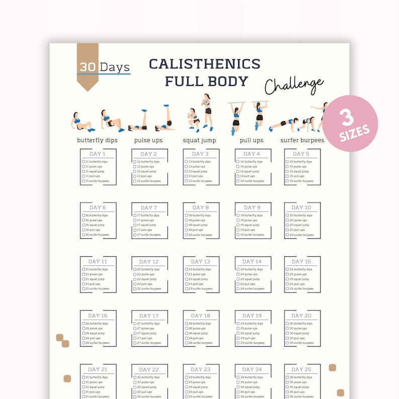 Calisthenics Full Body Challenge | Bodyweight Training Log | Fitness Tracker |full Body Exercise ...