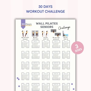 Pilates de pared para personas mayores/Entrenamiento de mujeres en casa /Reto de 30 días /Entrenamiento rápido para personas mayores /Tabla de Pilates de pared / Descarga digital/ A4&USL