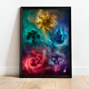 Poster Éléments de mana, Poster de jeu de cartes, Décoration de salle de jeux, Chambre de garçons, Cadeau de joueur, Art mural de jeu, Poster de jeu vidéo, Cadeau ringard