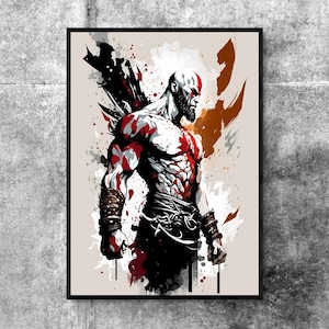 Impresión de God of War, impresión de God of War, póster de videojuego, decoración de sala de juegos, habitación de niños, regalo de jugador, arte de pared de juegos, póster de videojuego