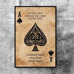 Ás de espadas Carta de pôquer, Jogo de cartas, Citação inspiradora, Sala de jogos, Presente de jogador de pôquer, Arte de parede de carta de baralho