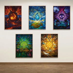 Conjunto de elementos de maná, póster de juego de cartas, decoración de sala de juegos, habitación de niños, regalo de jugador, arte de pared de juegos, póster de videojuego, regalo nerd, habitación de adolescentes