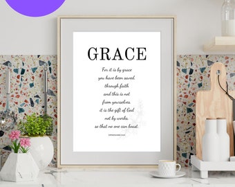 Bible Verse Wall Art Ephesians 2:8-9, For it is by grace, Christian Decor Scripture  Bible Verse Wall Art, Printable art, Divine Decor