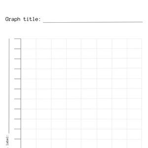 Pode incluir: Um modelo de papel quadriculado branco em branco com uma grade de dez linhas verticais e oito colunas horizontais. O documento inclui o texto Graph title: no topo, y-axis label: no lado esquerdo e x-axis label: na parte inferior.