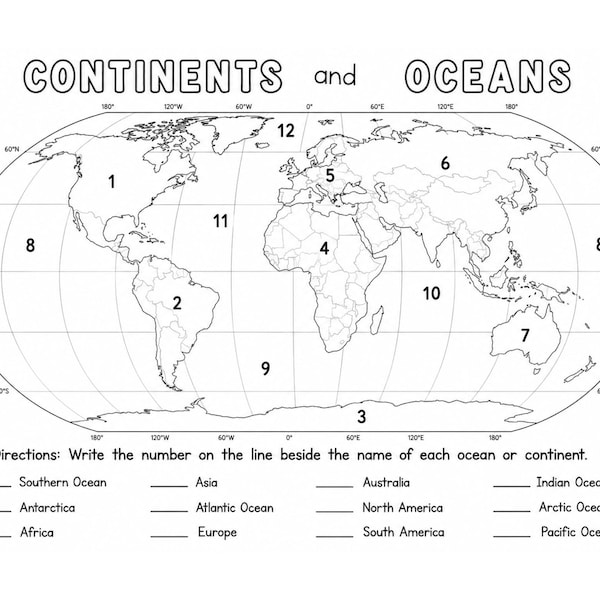 Continent Printable Map - Etsy