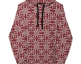 Kastanienbrauner Bandana Print Pullover Hoodie, Unisex Streetwear