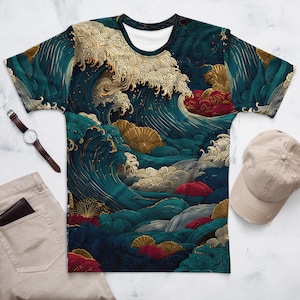 Men's Japanese Wave Art Shirt, Ocean Graphic Tee