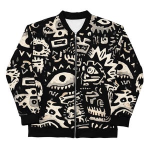 Abstract Graffiti Bomber Jacket, Unisex Streetwear Art Jacket, Unique Urban Fashion, Gift idea for Student