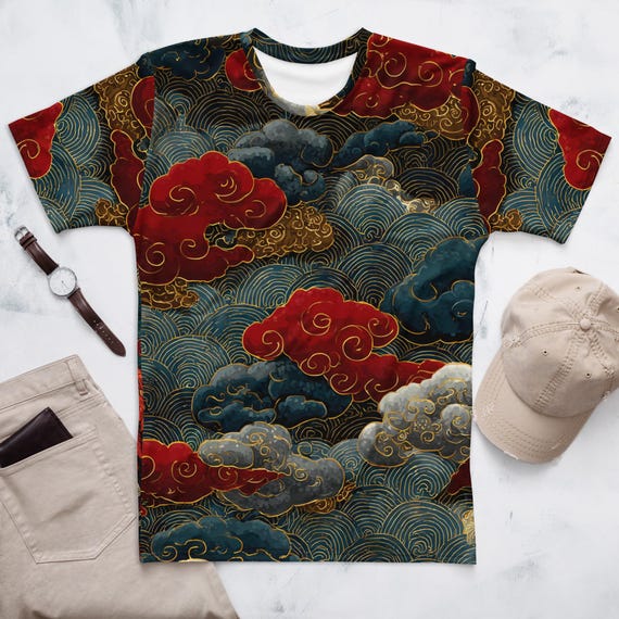 Men's Rising Phoenix T-shirt: Japanese Art Cloud Tee, Bold Fashion