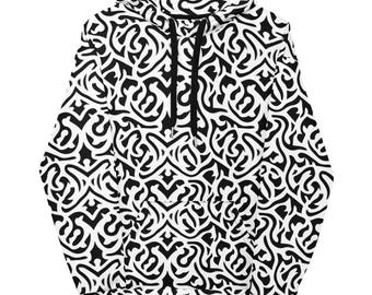 Abstract Graphic Hoodie, Bold All Over Print Unisex Hoodie, Streetwear Fashion Sweatshirt,