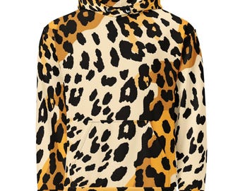 Unisex Leopard Print Hoodie, All Over Print Pullover Hoodie, Bold Animal Print Sweatshirt, Streetwear Graphic Hoodie