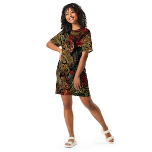 Women's Graphic T-Shirt Dress Bold All-Over Print for Trendy Style Gift Idea for Friend Stylish Lounge Bedroom Dress