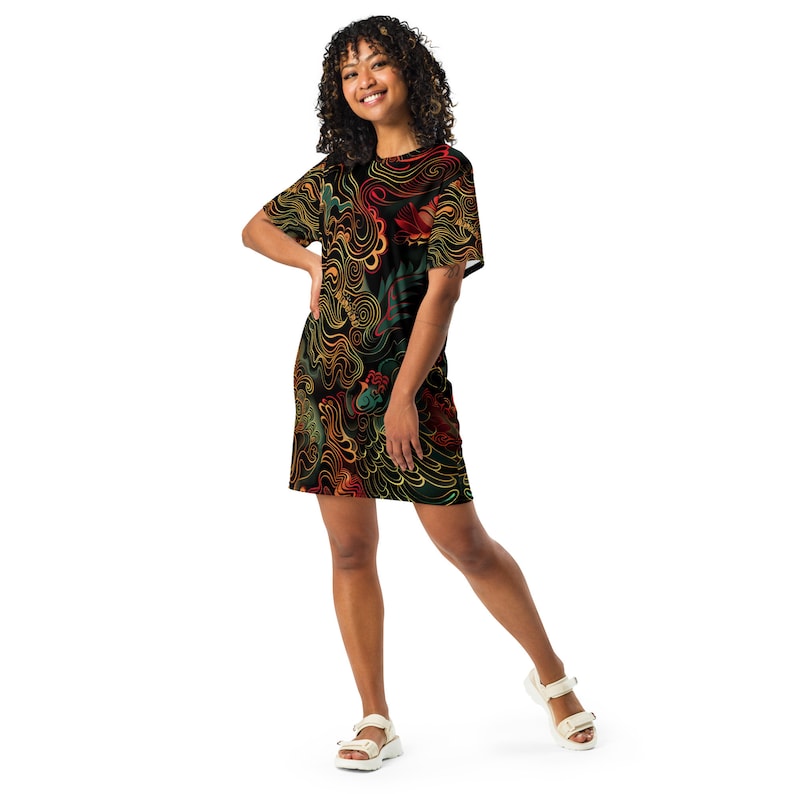 Women's Graphic T-Shirt Dress Bold All-Over Print for Trendy Style Gift Idea for Friend Stylish Lounge Bedroom Dress