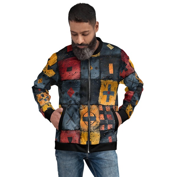Ethnic Inspired (AOP) Mud Cloth Unisex Bomber Jacket Gift for friend Bomber Boho Chic Lightweight Coat in Vibrant Colors relax fit Jacket