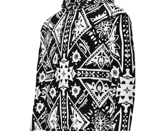 Geometric Black & White Pullover Hoodie, Unisex Streetwear