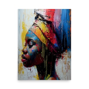 Afrocentric Woman Art Print: Colorful Digital Oil Painting (24x36 Shown)