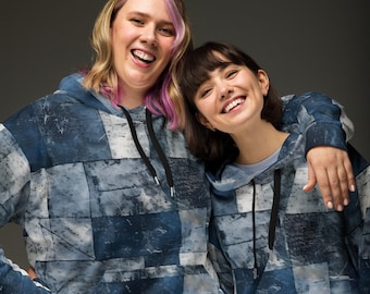 Denim Wash Unisex Hoodie: Recycled Polyester Fleece Pullover
