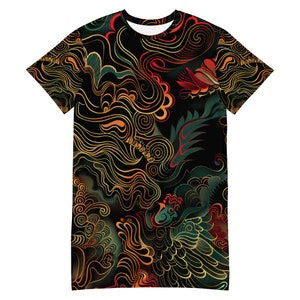 Women's Graphic T-Shirt Dress Bold All-Over Print for Trendy Style Gift Idea for Friend Stylish Lounge Bedroom Dress