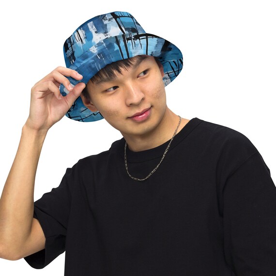 キャップ ^ ^ Unisex Black AOP Reversible Bucket Hat K51142 Reversible Bucket Hat (AOP) Graphic Acid Wash Fisherman Hat