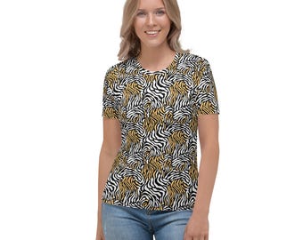 T-shirt grafica da donna con stampa zebrata, stampa animalier audace