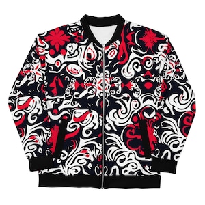 Artistic AOP Unisex Bomber Jacket, Vibrant Graphic Design, Stylish Casual Outerwear,  Bold Unique Pattern, Lightweight Zip-Up Coat