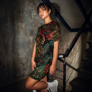 Women's Graphic T-Shirt Dress Bold All-Over Print for Trendy Style Gift Idea for Friend Stylish Lounge Bedroom Dress