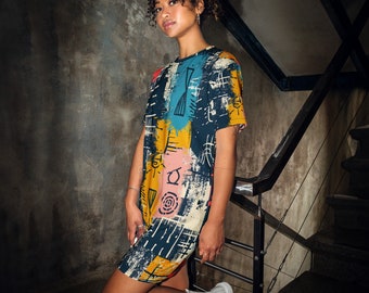 Abstraktes Grafik T-Shirt Kleid: Angesagte Streetwear für Frauen