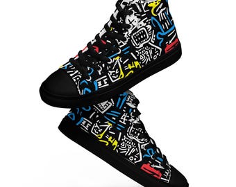 Men's Graphic High Top Sneakers: Colorful Street Art Canvas Shoes