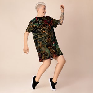 Women's Graphic T-Shirt Dress Bold All-Over Print for Trendy Style Gift Idea for Friend Stylish Lounge Bedroom Dress