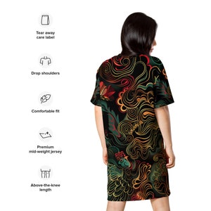 Women's Graphic T-Shirt Dress Bold All-Over Print for Trendy Style Gift Idea for Friend Stylish Lounge Bedroom Dress
