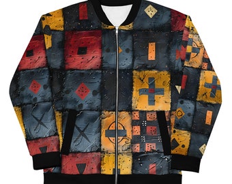 Mud Cloth Print Bomber Jacket: Ethnic Inspired Boho Chic Coat