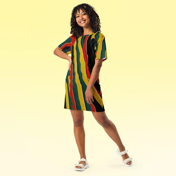 Women's Reggae Stripe T-Shirt Dress: Relaxed Fit Oversize Shirt Women's Reggae Stripe T-Shirt Dress: Relaxed Fit Oversize Shirt