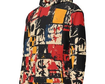 Abstract Art Pullover Hoodie, Bold Print, Unisex Streetwear