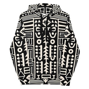 Afrocentric Mud Cloth Print Hoodie: Unisex Relaxed Fit