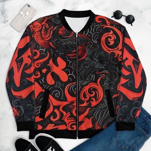 Graphic Streetwear (AOP) Bomber Jacket, Stylish Japanese aesthetic Gift idea for student, Trendy Lightweight Zip-Up Jacket for Men & Women