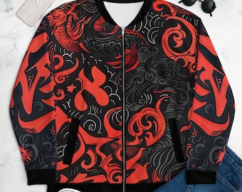 Chaqueta bomber gráfica, ropa de calle japonesa, ligera, con cremallera